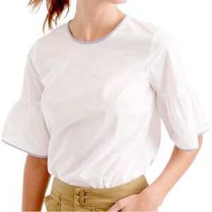 J.Crew white button back top tipped bell sleeve size 6 crew EUC cotton poplin